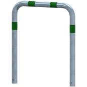 Impact protection bars | as e-charging post protection | for casting in concrete, | total width: 1000mm, total height: 1000mm | hot-dip galvanized with green reflective strips foil type RA1/A